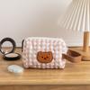 Bolsa de cosméticos con oso bordado de gran capacidad, bonita bolsa de almacenamiento para mujer, bolso de mano acolchado de algodón de gran capacidad portátil para estudiantes