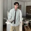 Camisa de Otoño para Hombre Estilo Coreano con Corbata Falsa a Cuadros para Adolescentes, Camisa Versátil Elegante de Alta Gama de Manga Larga