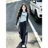 Conjunto casual de outono para meninas 2026 novo estiloso estilo coreano bloco de cores blusa e calça de moletom wide-leg conjunto de duas peças
