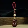 Calabaza de Sándalo Rojo con Incrustaciones de Plata, Colgante de Calabaza Doble Felicidad, Incrustado con Adorno de Llavero de Paz y Alegría, Personalizable