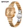 Reloj de Cuarzo Pequeño Simple de Alto Valor Marca Sanda Moderno Versátil Elegante Lujo Ligero Resistente al Agua Cuadrado Pequeño Reloj para Mujer