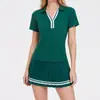 Conjunto Deportivo Transfronterizo de Tacto Desnudo para Tenis para Mujer, Camiseta Polo de Manga Corta Ajustada, Ropa de Entrenamiento de Bádminton y Fitness, Falda Corta, Verano