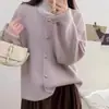 Cardigan de Tricô Cor Sólida Gola Redonda Estilo Coreano Estilo Chanel Feminino Outono e Inverno Novo Estilo Preguiçoso Solto Suéter Macio e Sedoso Jaqueta Grossa