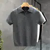 Suéter de punto para hombre con cuello polo y manga corta, nueva moda de verano, ajuste slim, camiseta base de punto de manga corta