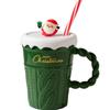 Taza Navideña Americana Papá Noel Árbol de Navidad Cerámica Taza de Regalo con Tapa y Pajita para Hombres y Mujeres Taza para Parejas