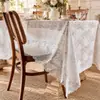Mantel Rectangular de Encaje, Disponible en Stock, Diseño de Encaje Floral de Poliéster con Opciones de Flecos de Borlas o Borde Festoneado para Comedor, Boda, Fiesta y Decoración del Hogar, Suministro Directo de Fábrica