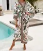 Marca Independente Transfronteiriça Estilo Europeu e Americano Cardigan Estampado Vestido de Manga Longa Cobertura Vestido Longo Emagrecedor Vestido Sem Alças com Cobertura Externa