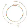 Collar de Corazón con Cuentas Arcoíris de Verano en la Costa, Cadena para Clavícula de Doble Capa Estilo Vacacional, Cadena para el Cuello de Diseño Exclusivo