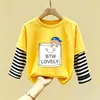 Camiseta de manga larga de algodón puro para niño 2026 primavera y otoño nueva elegante de dibujos animados estilo dos piezas falsas camiseta base de primavera para niño