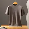 Camiseta casual de punto clásico para hombre, cuello redondo, manga corta, 100% cachemir puro, punto fino de 18 puntadas, corte holgado, color liso