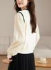 2025 Primavera y Otoño Nuevo Estilo Super Bonito Manga Linterna Falso Dos Piezas Ropa de Punto para Fondo Pequeño Suéter Cuello Redondo Top para Mujer
