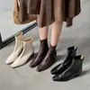 Botas de cuero super elásticas para mujer, botas de corte ajustado, nuevo estilo coreano otoño/invierno, punta cuadrada, cierre trasero, botas de tacón medio grueso, botines elásticos para mujer