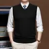 Colete Masculino de Lã 6 Peças Outono Inverno Meia-Idade e Jovem Gola V Tamanho Plus Pulôver Formal Tricotado Colete Sem Mangas Casual