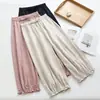 Coleção Outono 2026 Estilo Japonês Linho Renda Cor Sólida Cintura Elástica Calça Longa Casual Feminina Atacado Tendência