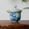 (Oferta especial) Tetera de Estilo Antiguo Tianqing Ru Kiln con Esmalte Craquelado y Tapa de Tres Piezas, Taza Maestra de Cerámica Azul y Blanca Taza de Degustación
