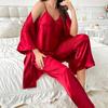 Danny Lyndon Ou Pijama Estilo Americano Feminino Primavera e Outono Roupão Simples Camisola Alça Fina Sexy Shorts Conjunto de Três Peças Roupas de Casa