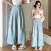 Pantalones Casuales de Algodón Tencel de Cintura Alta, Diseño Adelgazante, Cintura Alta, Holgados, Pierna Ancha, Cortos, para Mujer, Nueva Colección Primavera/Verano 2026