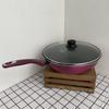 [¡Hermoso grande rojo! [Para comprar] sartén antiadherente para el hogar de 28 cm para cocinar fideos salteados sopa estufa de gas llama abierta