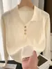 Polo de Hilo Retorcido de Trece Hilos Cuello Polo Otoño e Invierno Tejido de Lana Tejido Corto Delgado de Manga Larga Tejido Estilo Largo para Mujer