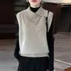 Nuevo Chaleco de Punto Grueso con Solapa de Siete Puntos de Lana Pura Otoño/Invierno 2026 para Mujer de Color Sólido sin Mangas para Superponer