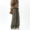 Pantalones de trabajo de mezclilla lavada, a rayas y plisados, estilo americano para hombre, colección de otoño, pantalones anchos de corte holgado de moda, high-street, pantalones casuales geniales y elegantes