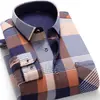 Camisa cálida al por mayor para hombres de mediana edad y mayores, top de otoño e invierno, papá, forro polar, gruesa, a cuadros, manga larga