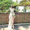 Conjunto de Dos Piezas de Vestido Largo de Tirantes Estilo Cola de Pez Adelgazante con Parches de Cintura Alta y Pantalones Cortos tipo Burbuja de Sunset Vine