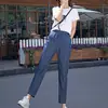 Calças Harem Femininas de Verão Finas Tencel Jeans Cintura Elástica Estilo Coreano Soltas com Caimento Calças Femininas de Seda Gelada