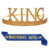 Conjunto de 2 Piezas Corona de Aleación Ceremonial con Cinturón para Cumpleaños de Hombre Transfronterizo Corona de Rey Tiara para Fiesta de Cumpleaños de Hombre