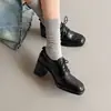 Zapatos de mujer de cuero poco profundos con tacón grueso de piel de oveja de capa superior, nuevo modelo de otoño, piel genuina por dentro y por fuera, zapatos de cordones de punta cuadrada y tacón alto
