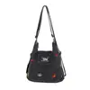 Nueva bolsa de hombro y bandolera de tela lavable de gran capacidad transfronteriza para mujer, linda bolsa de hombro completamente bordada, bandolera de mezclilla
