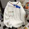Moletom com Capuz Renda Cadarço Gato Americano Fofo Estilo Coreano para Mulheres, Top Nicho Estilo College Outono Inverno