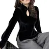 Nuevo Top Qipao de Terciopelo de Alta Gama con Cuello Mao Abotonado Estilo Chino para Mujer, Elegante Blusa Estilo Nacional para Otoño e Invierno para Usar en Capas o como Prenda Exterior