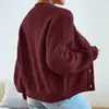 Suéter de punto de manga larga para comercio exterior transfronterizo, color liso, cuello de botonadura única, cárdigan de punto para otoño e invierno, chaqueta de moda versátil de corte holgado para mujer