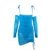 INS Otoño e Invierno Nuevo Manga de Malla Tirantes Espina de Pescado Bolso Plegado Falda de Cadera Traje de Fiesta de Club Nocturno para Mujer