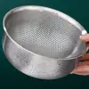 Cesta de Drenagem Doméstica de Aço Inoxidável 304 Cesta para Lavar Arroz Cesta para Lavar Vegetais Peneira Multiuso Tigela para Salada Tigela para Misturar Massa Tigela para Cozinhar