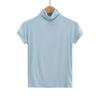2023 Nova Verão Sexy Gola Alta Slim Manga Curta Camiseta Feminina Elástica Justa Cintura Alta Cor Pura Camiseta Básica Top