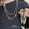Set de Aretes y Collar de Perlas Incrustados con Diamantes Vintage, Cadena para Clavícula Estilo Retro, Joyería de Lujo Ligero y de Alta Gama