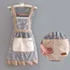 Vestido de Princesa Pastoral Delantal de Lona Cocina Cocinar Ropa de Moda Protector Delantal de Cintura Elegante Catering Ropa de Trabajo Resistente a las Manchas