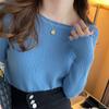 Estilo Japonês e Coreano Nova Camisa Base de Início de Outono Design Feminino Suéter Estilo Ocidental Camisa de Tricô Gola Redonda com Mangas Longas