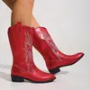 Europa e América Comércio Exterior Tamanho Grande Outono e Inverno Novas Botas de Cavaleiro Bordadas Femininas Bico Fino Salto Quadrado Bordado Transfronteiriça Botas Longas desejo Atacado