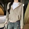 K1365X Chaqueta con Capucha de Textura de Cremallera Rayada Estilo Retro Americano Seleccionada Cuidadosamente Otoño Invierno Holgada Perezosa Cardigan Sudadera de Manga Larga