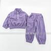 Versão coreana de roupas infantis para meninas, top liso, novo inverno para crianças e bebês, conjunto de duas peças com moletom com capuz de fleece