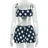 Ropa de mujer de moda callejera de estilo europeo y americano para comercio exterior, conjunto de dos piezas corto con top de tubo fruncido a la cintura y pantalones de lunares, venta al por mayor