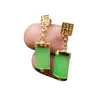 Brincos Marca Edge Maçã Verde Pedra Jade Brincos de Rocha de Quartzo Jade Brincos Quadrados de Jade Brincos de Jade Brincos