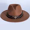 Sombrero Vaquero Occidental Popular de Estilo Étnico Tribal Europeo y Americano con Decoración de Cabeza de Vaca, Sombrero de Copa, Sombrero de Paja, Sombrero de Aro con Cinturón de Accesorios