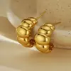 Pendientes de Plata S925 Estilo Europeo y Americano Lisos en Forma de C, Pendientes de Botón Geométricos Simples Ovalados Continuos Croissant con Diseño de Rosca
