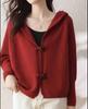 Jaqueta Cardigan Tricotada Versátil para Estilo de Deslocamento para Mulheres 2026 Outono Novo Suéter Casual Soltinho com Capuz Mais Vendido para Mulheres