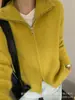 Cardigan de Tricô Macio com Gola Lapela e Zíper Estilo Coreano Feminino Outono Inverno Novo Casaco de Pelo de Coelho Suéter Solto Estilo Preguiçoso