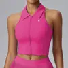 Cuello Solapa Cremallera Antishock Integrado Chaleco de Yoga Anticaída Ropa de Tenis Verano Fitness Sujetador Deportivo Sin Mangas